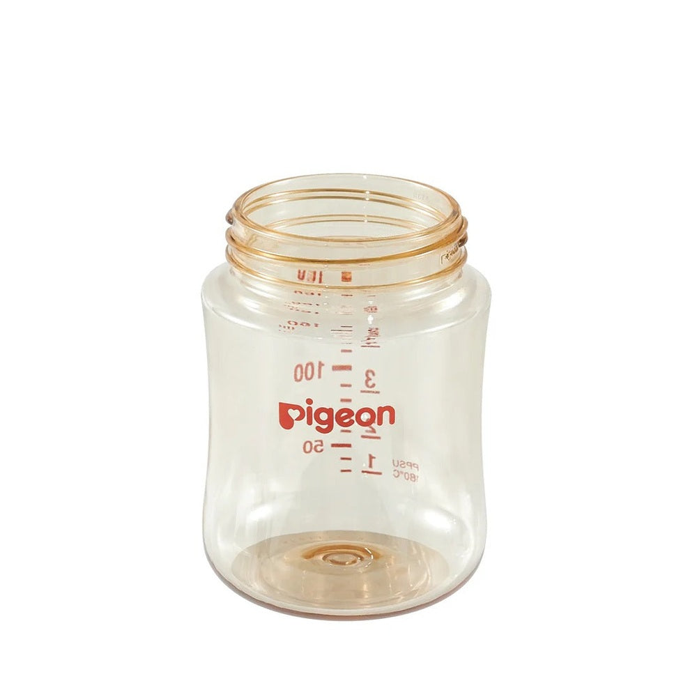 Pigeon PPSU Bottle 5oz with SS nipple, clear baby bottle showing orange measurement marks.