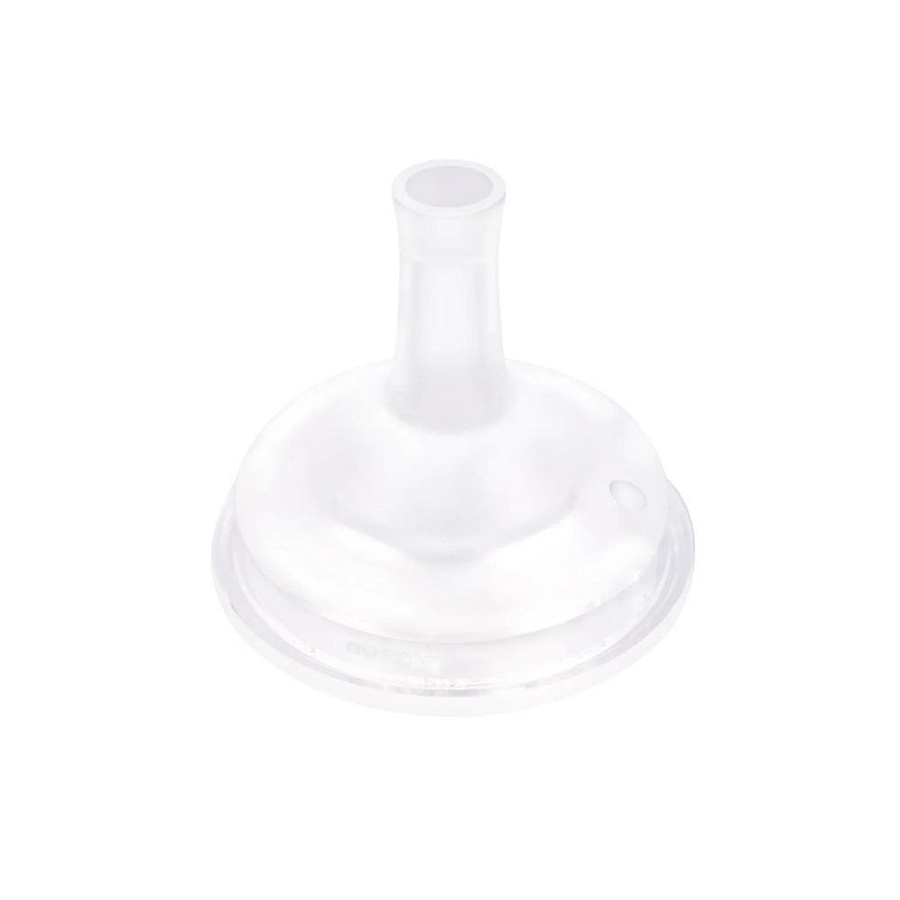Pigeon Weaning Series Sipper, clear baby sippy cup with soft silicone spout showcased.