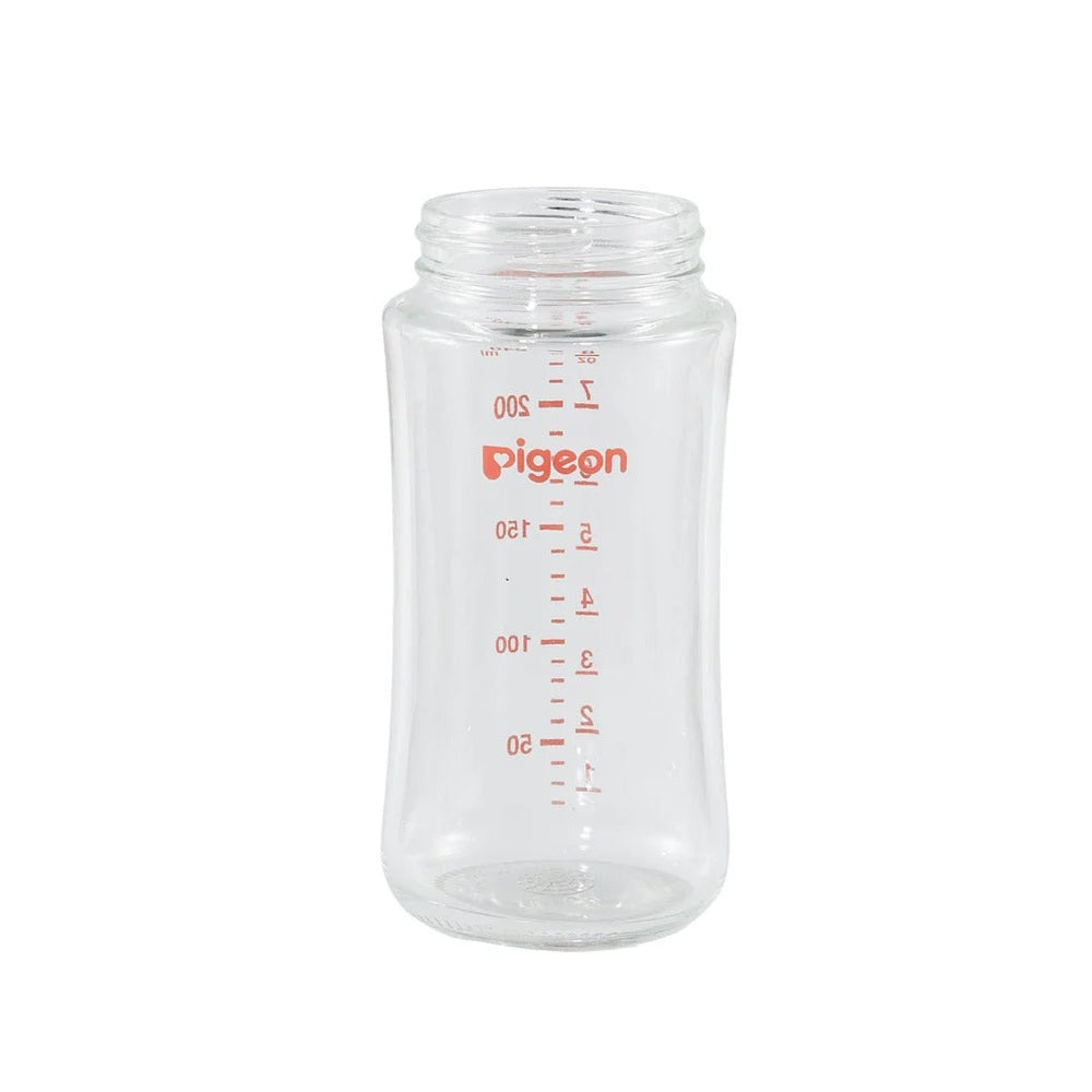 Pigeon Wide Neck Glass Bottle 8oz, clear glass with red measurement marks, standing upright.