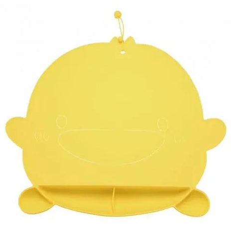 Piyo Piyo Foodie Silicone Placemat Yellow, round character baby feeding mat with hanging loop.