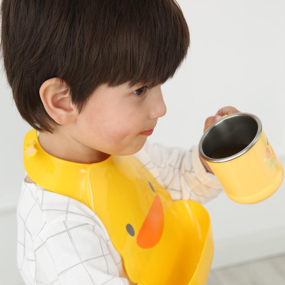 Piyo Piyo 220 ml yellow stainless steel cup with metal interior for toddlers