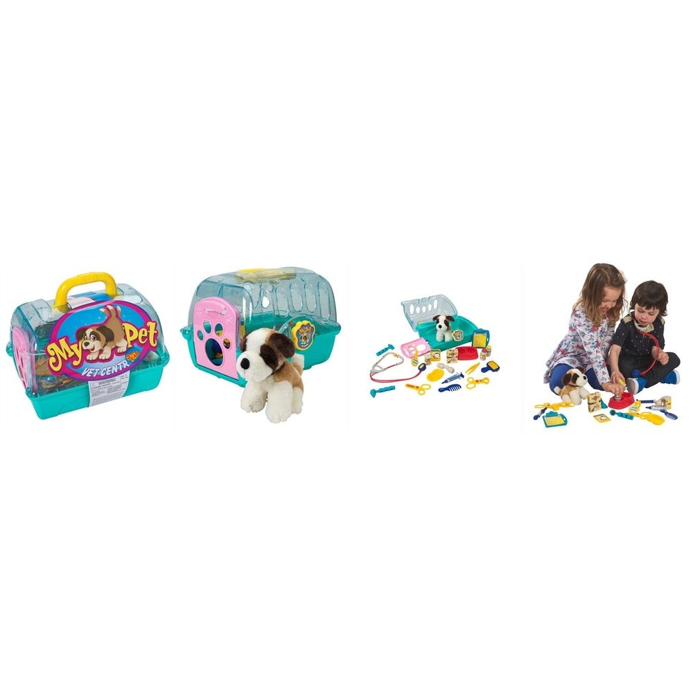 Playwell My Pet Vet Centre toy set with carrier, plush puppy and vet tools (4-piece)