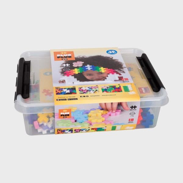 PLUS-PLUS Big Storage Box Mix 200 pcs colorful interlocking building blocks in clear plastic box with black handles