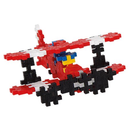 Plus-Plus Metal Suitcase Basic 600pc set featuring a red airplane with black wheels
