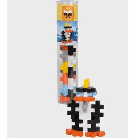Plus-Plus Tube Big building toy with colorful blocks assembled into a penguin beside the sealed tube.