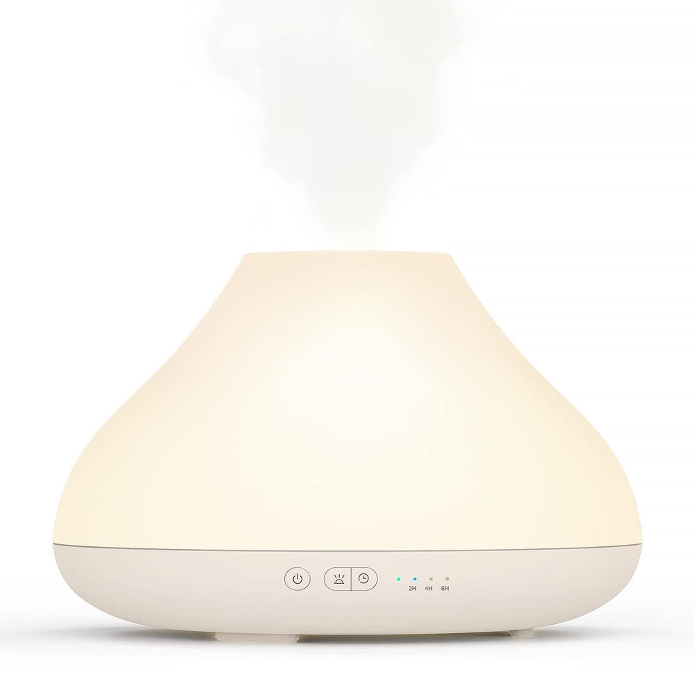 Pokitter Mt. Fuji Humidifier in cream finish with rising steam by Baby Enroute