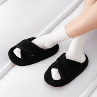 Posee Cross Strap Plush Fashion Slippers Black