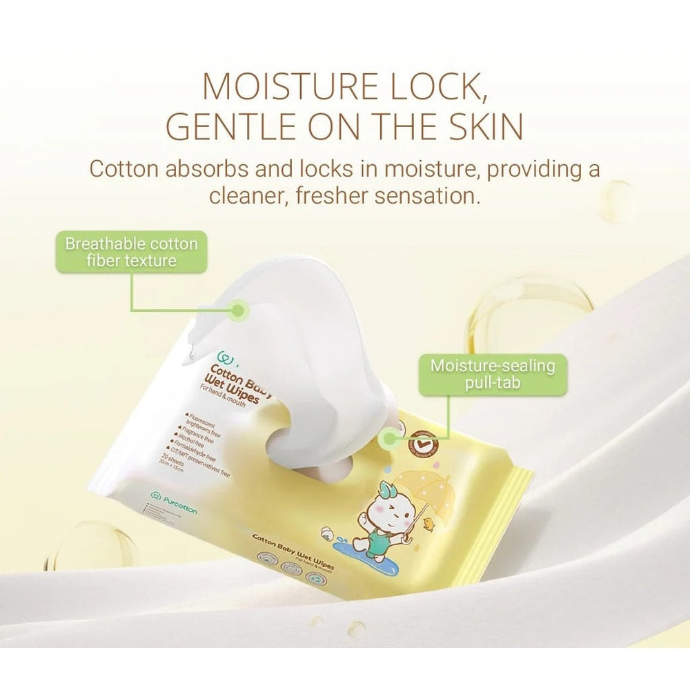 Purcotton Cotton Baby Wet Wipes 20 Sheets