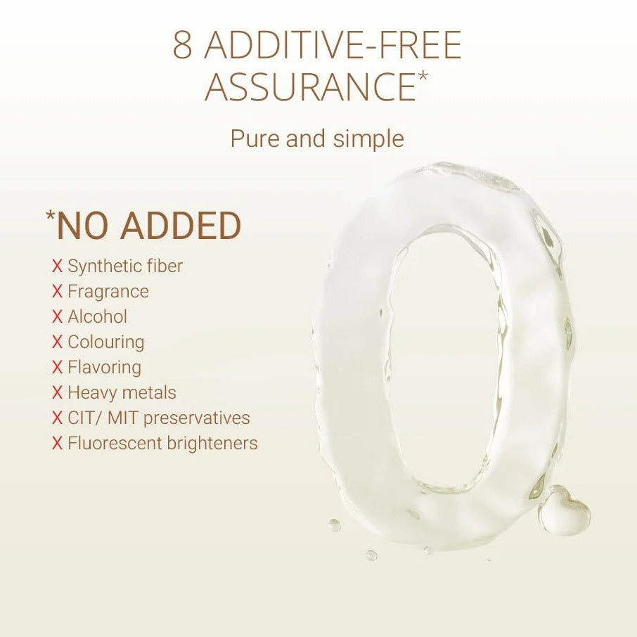 Purcotton Cotton Baby Wet Wipes 20 Sheets, additive-free; a clear wipe arches on a creamy background with droplets.