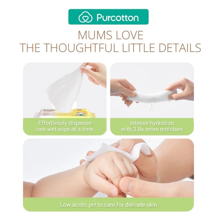 Purcotton Cotton Baby Wet Wipes 80 Sheets
