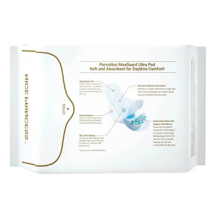 Purcotton MaxGuard Panty Liner 245mm, 16 pads in package; soft, breathable, for daytime comfort.