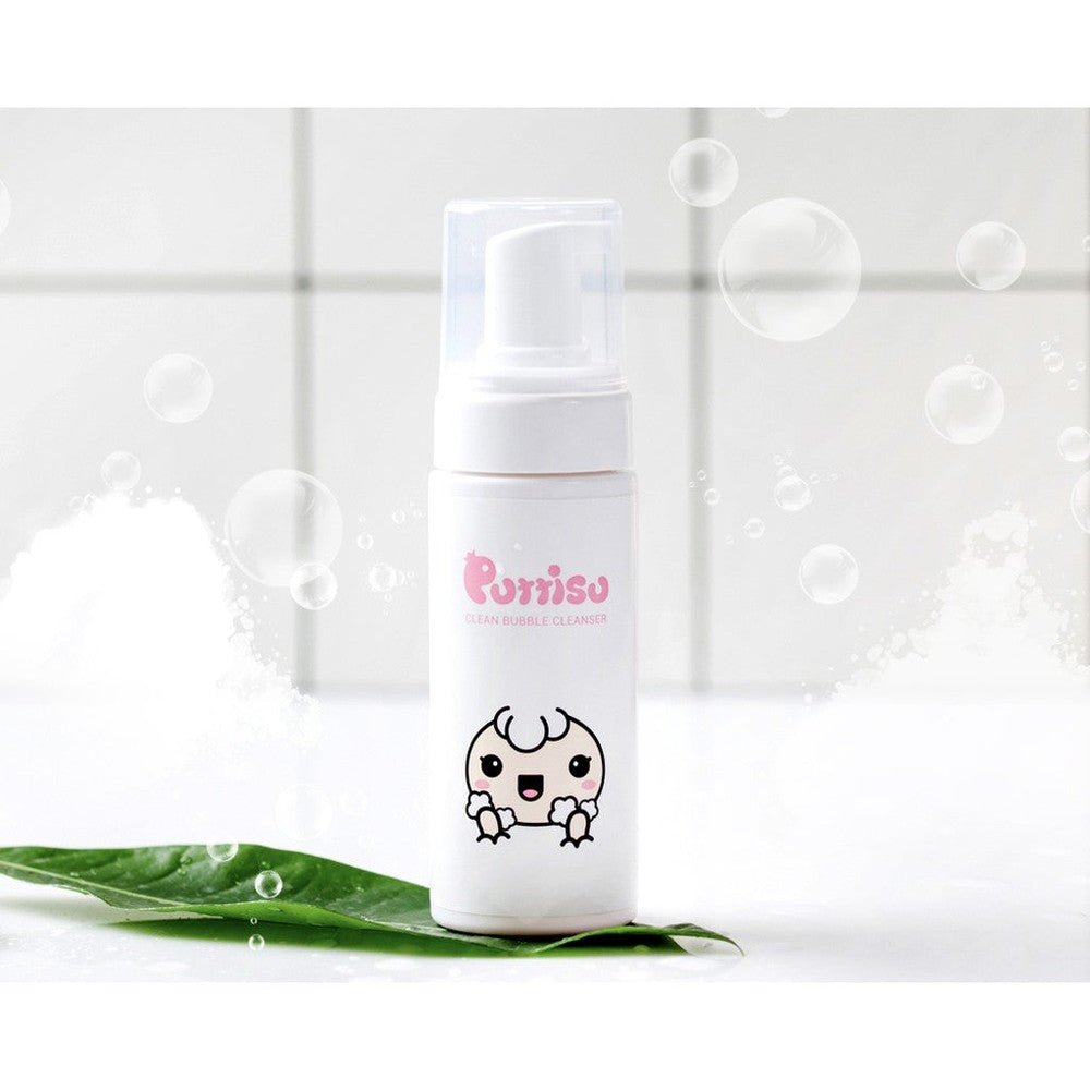 Puttisu Clean Bubble Facial Cleanser bottle, white with pink logo, 150 ml