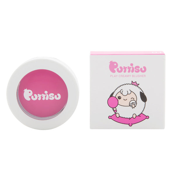 PUTTISU Puttisu Creamy Blusher #01 Barbie Pink compact with white rim and matching box