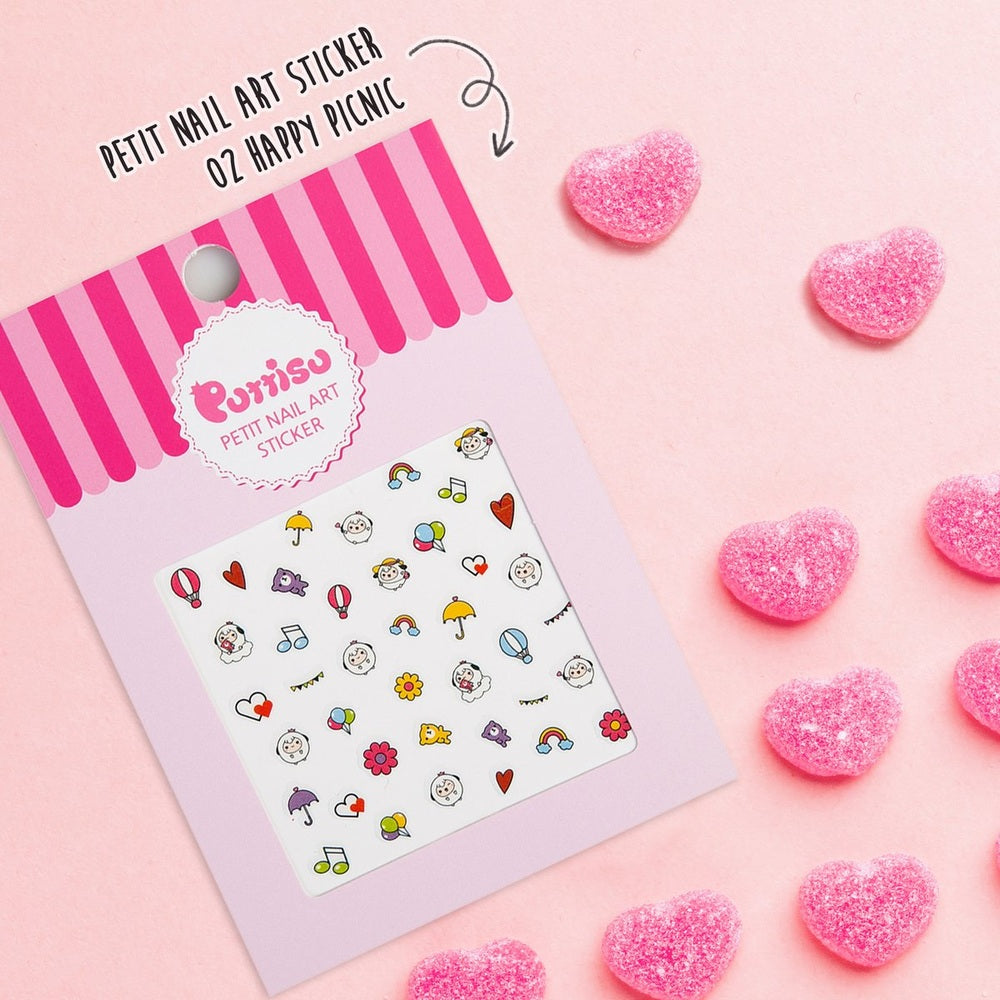 Puttisu nail art sticker set 02 Happy Picnic in pink packaging with colorful sticker sheet