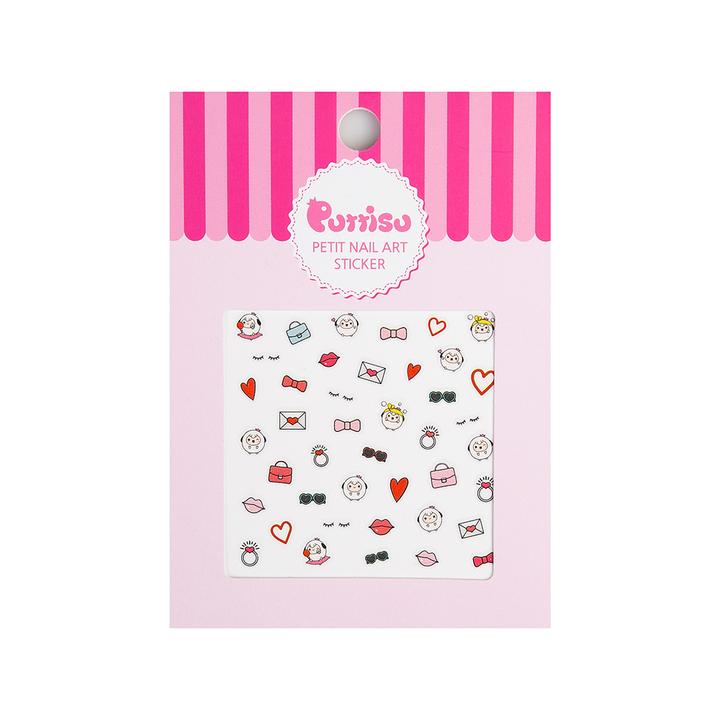 Puttisu nail art sticker sheet 03 The Sweetest Girl, pink packaging with assorted lips, hearts and bows icons