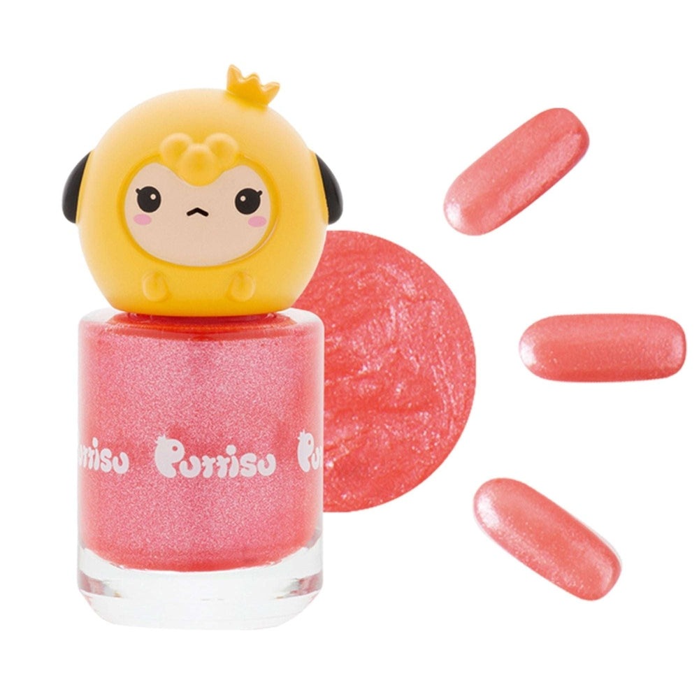 Puttisu Pangpang nail polish bottle in pink glitter with yellow panda crown topper