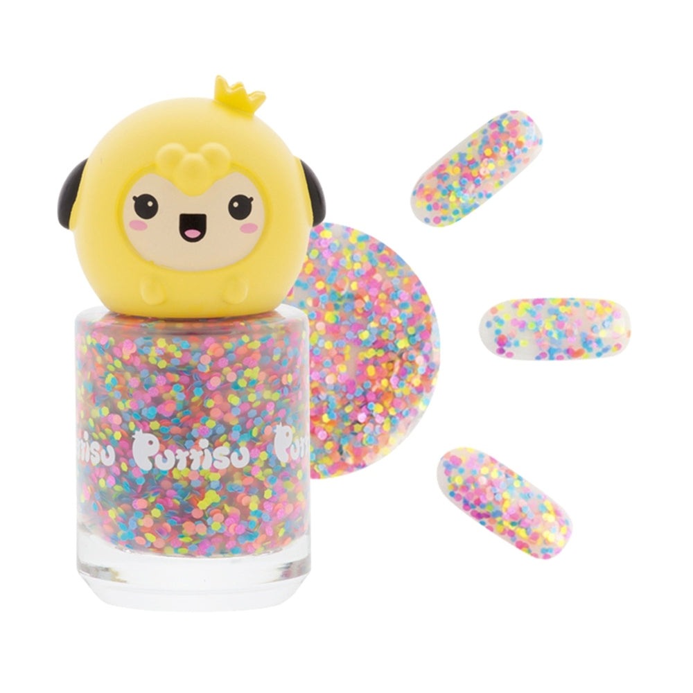 Puttisu Pangpang Nail Glitter Kit candy bottle with yellow penguin cap and multicolor glitter.