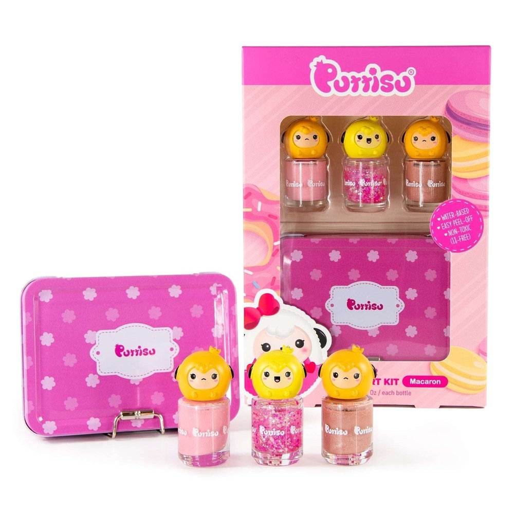 Puttisu Pangpang Nail Art Kit Macaron by PUTTISU with pink metal case and three pastel nail polishes