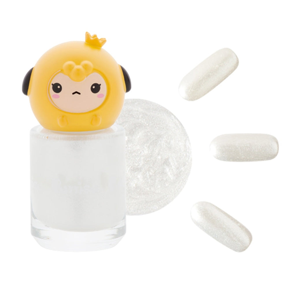 Puttisu Pangpang nail polish kit Snow Cone with yellow panda topper on glitter white bottle