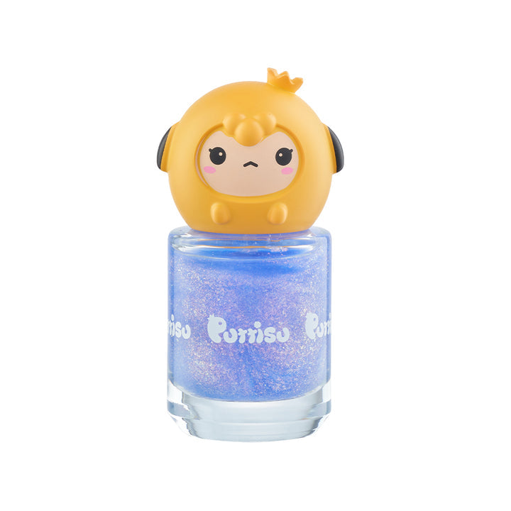 Puttisu Pangpang Nail Polish Bling B010 Twinkle Purple with glittery blue-purple finish and yellow character cap
