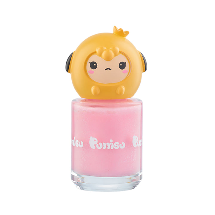 Puttisu Pangpang Nail Polish Bling B08 in milky pink with a yellow cap figurine