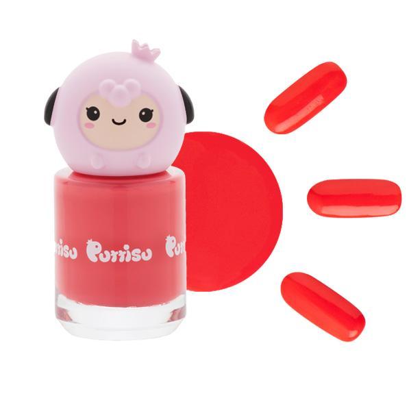 PUTTISU Pangpang Nail Polish C13 with cute mascot cap in bright pink and three color swatches