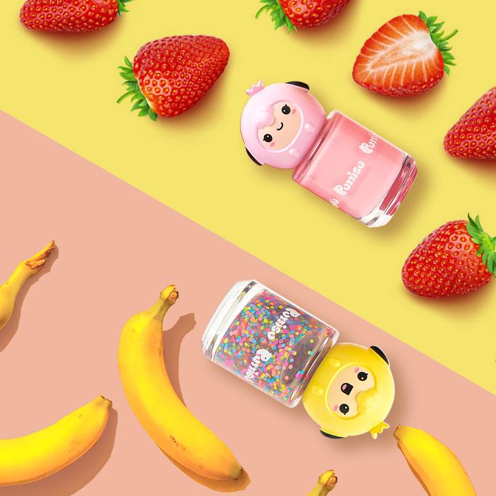 Puttisu Pangpang nail polish color C14 My Love Bear set, 2-piece pink bear-cap bottle and glitter confetti jar