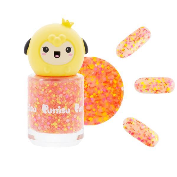 Puttisu Pangpang nail polish glitter G01 pink confetti with yellow panda cap bottle