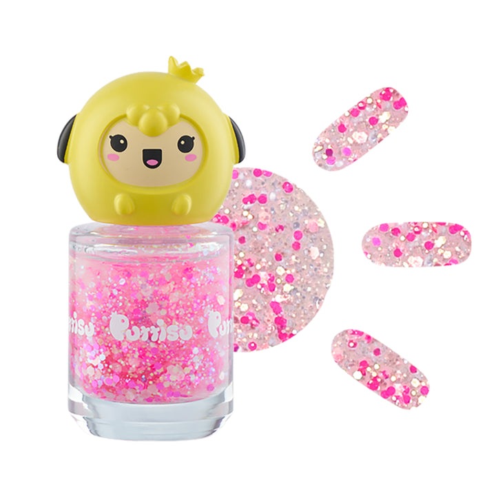Puttisu Pangpang nail polish glitter G014 pink glitter bottle with yellow cartoon cap