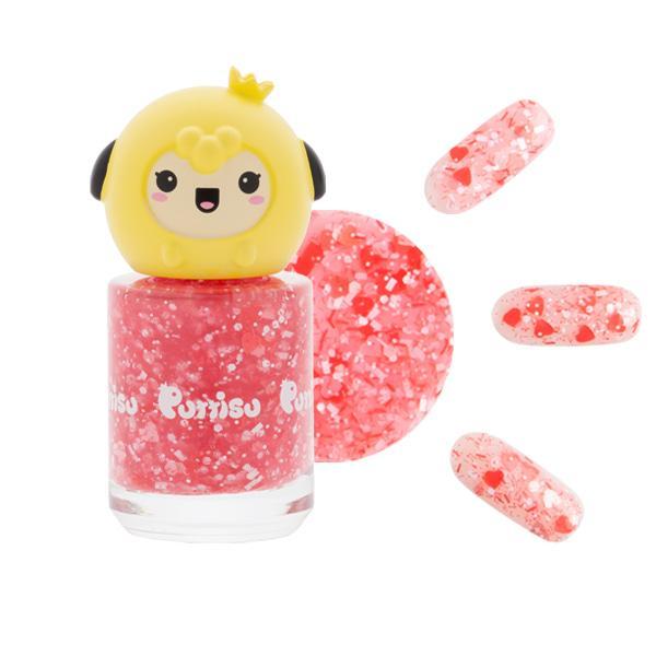 PUTTISU Puttisu Pangpang nail polish glitter G02 Pink Flower Garden bottle with yellow panda cap