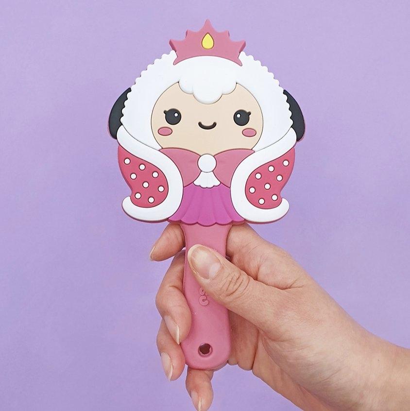 Puttisu Princess hand mirror; pink handle and cartoon princess head