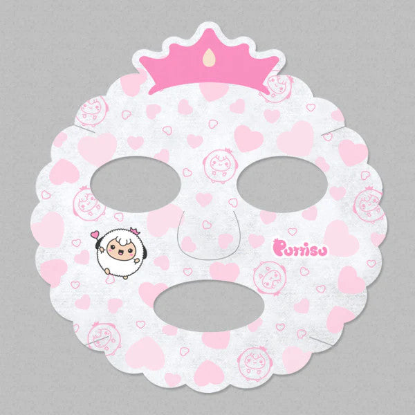 Puttisu Real Fruit Mask Sheet Grape facial mask with pink heart pattern and crown motif