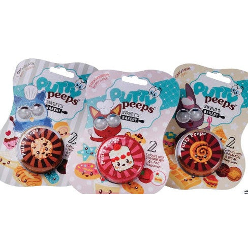 Putty Peeps Sweets Bakery Strawberry three-pack toy clips in blister packs with strawberry-themed designs