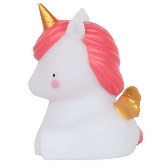 Qhouse Kids Little Light gold unicorn night light with white body, pink mane and golden horn