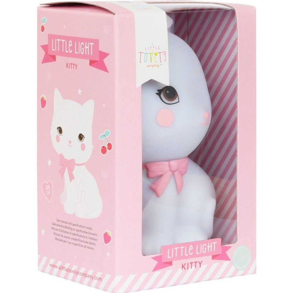 Little Light Kitty night light by Qhouse Kids in pink packaging, white kitten with pink bow