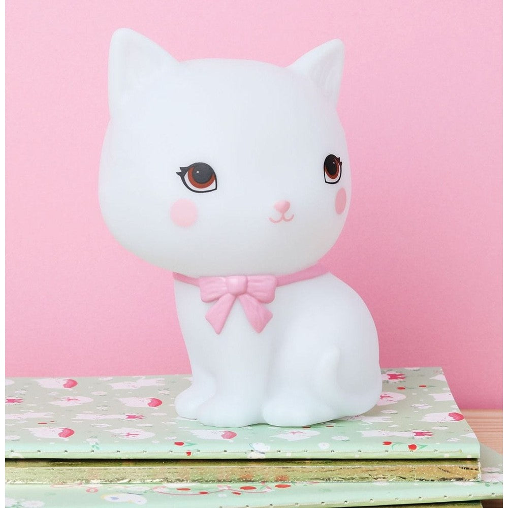 Qhouse Kids Little Light Kitty night light, white cat with pink bow on pastel pink backdrop