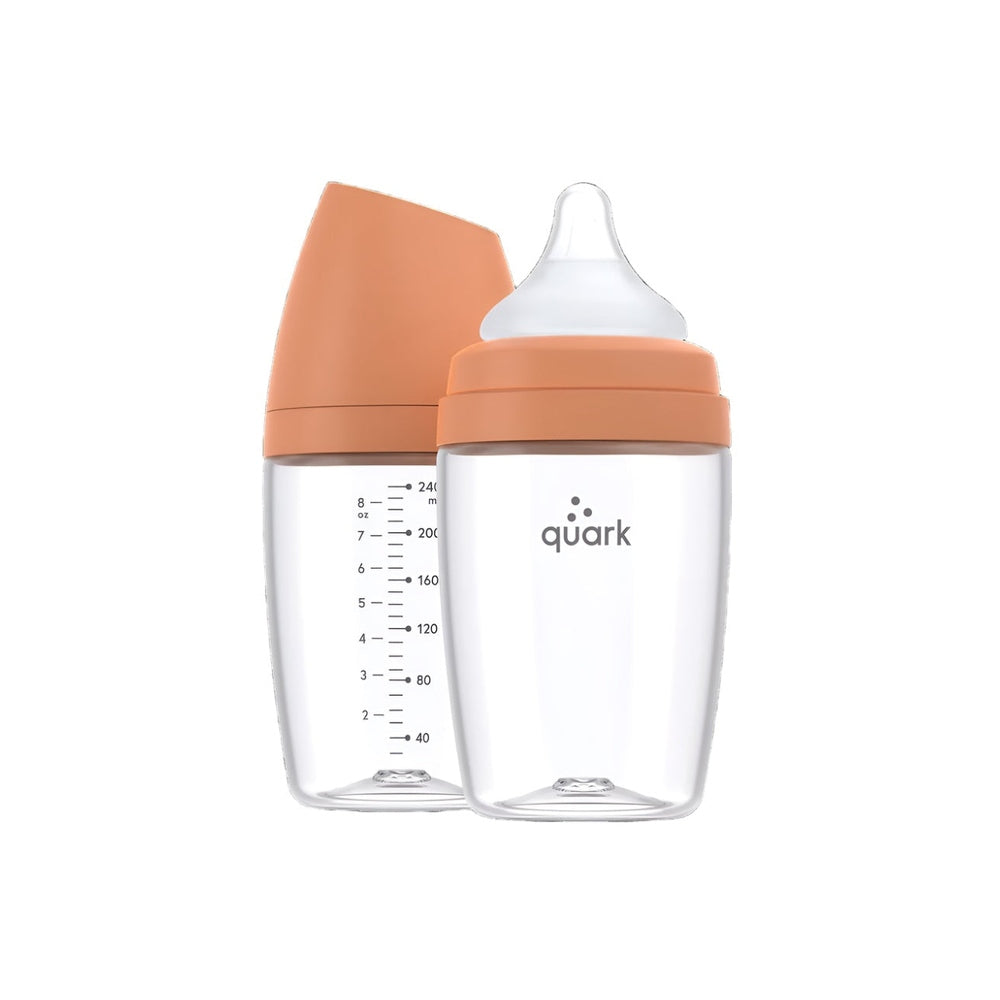 Quark Buubibottle Max hybrid feeding bottle, peach cap, clear body, 2-pack