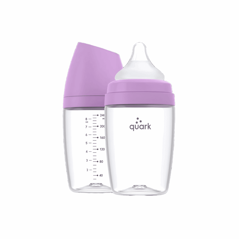 Quark Buubibottle Max hybrid baby feeding bottle with lavender lid, 1 pack