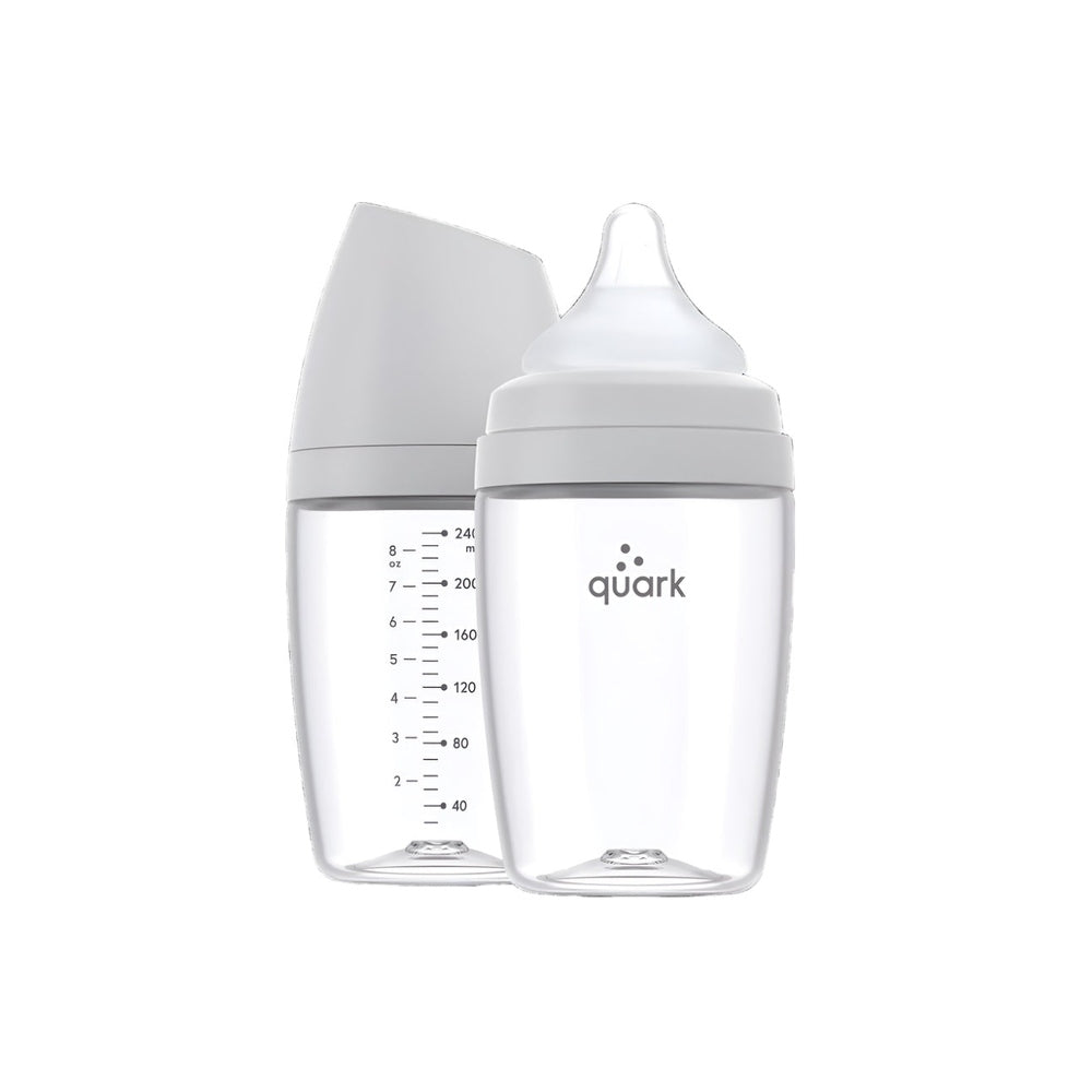 Quark Buubibottle Max hybrid baby bottle set, clear with measurement scale, 2-pack.