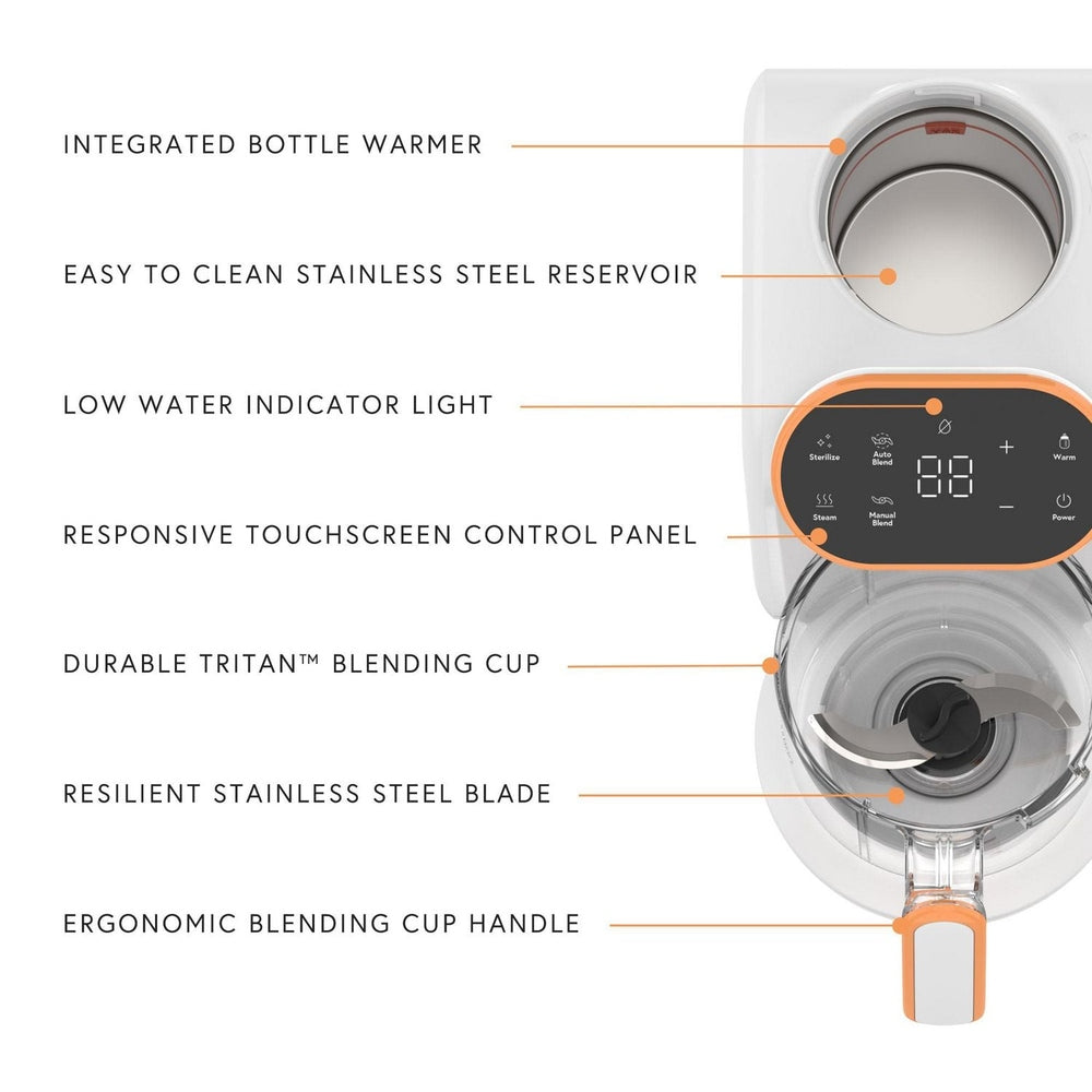 Quark Quook 5-in-1 baby food processor with integrated bottle warmer and Tritan blending cup