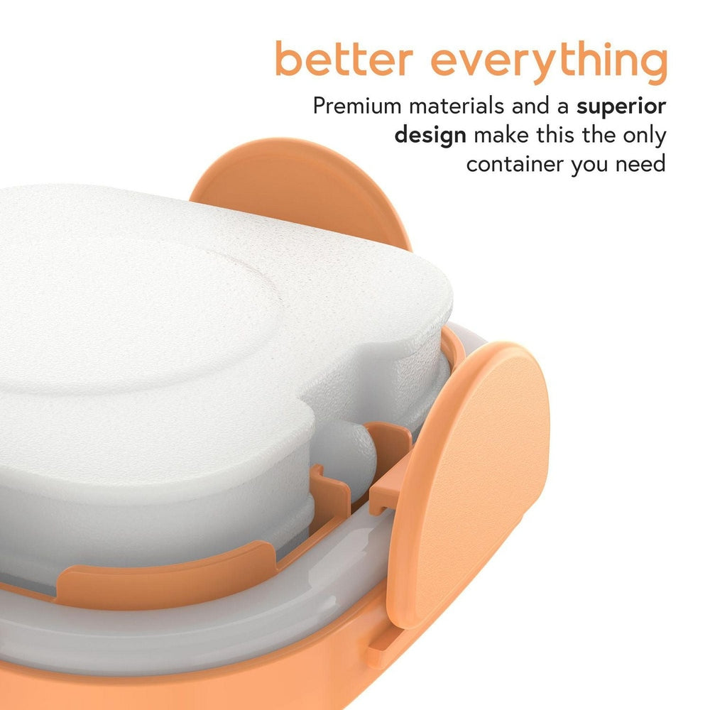 Quark Storii baby food storage containers with lids and built-in removable ice packs, 3-pack, 5 oz, orange lids