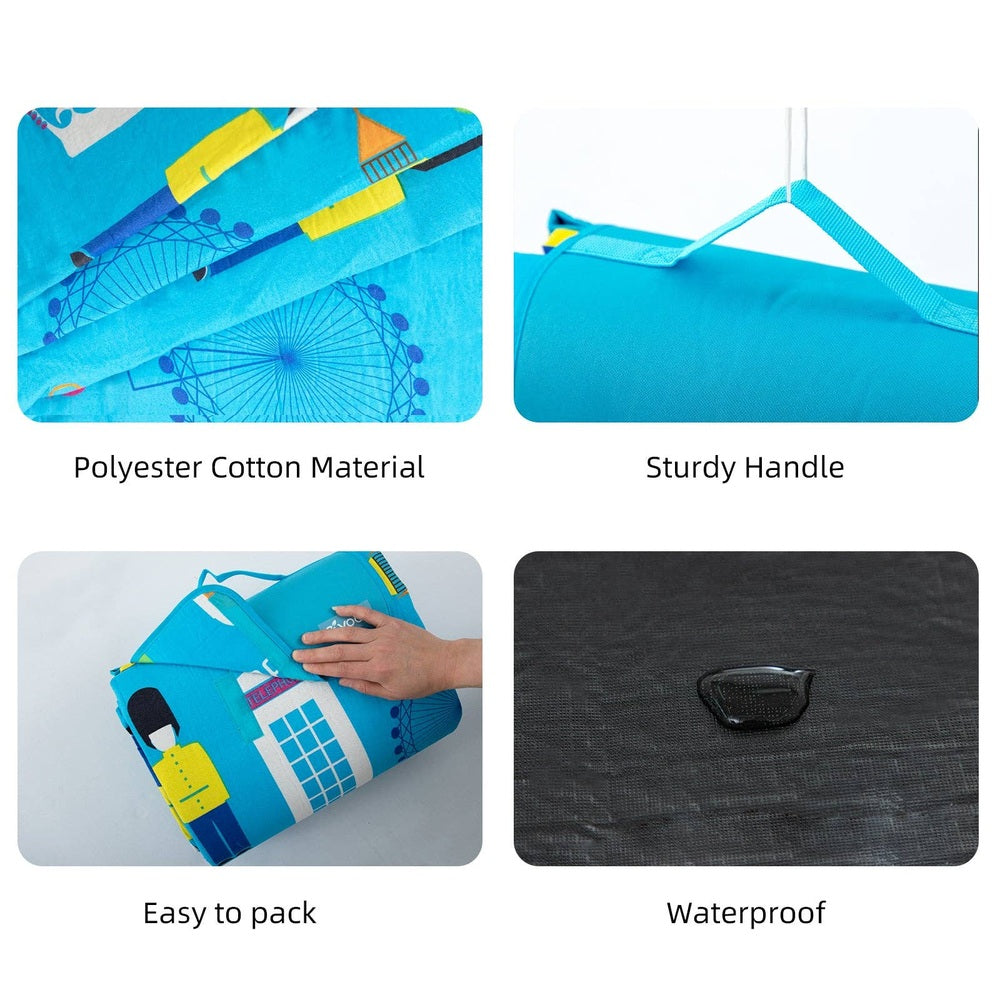 Ray Star London City View picnic blanket 79x79 in sandproof waterproof beach mat with sturdy handle