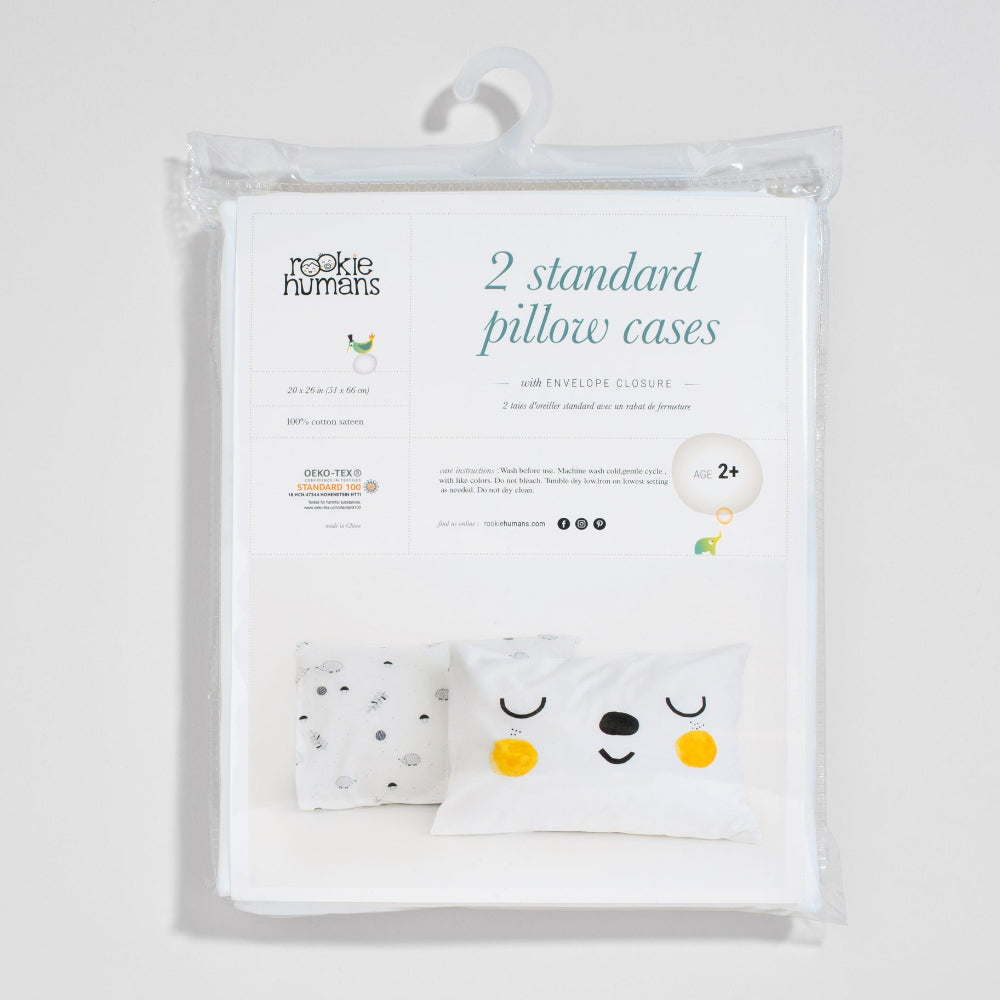 Rookie Humans 2-pack standard pillowcases Woodland Dreams, white cotton with bear-face prints