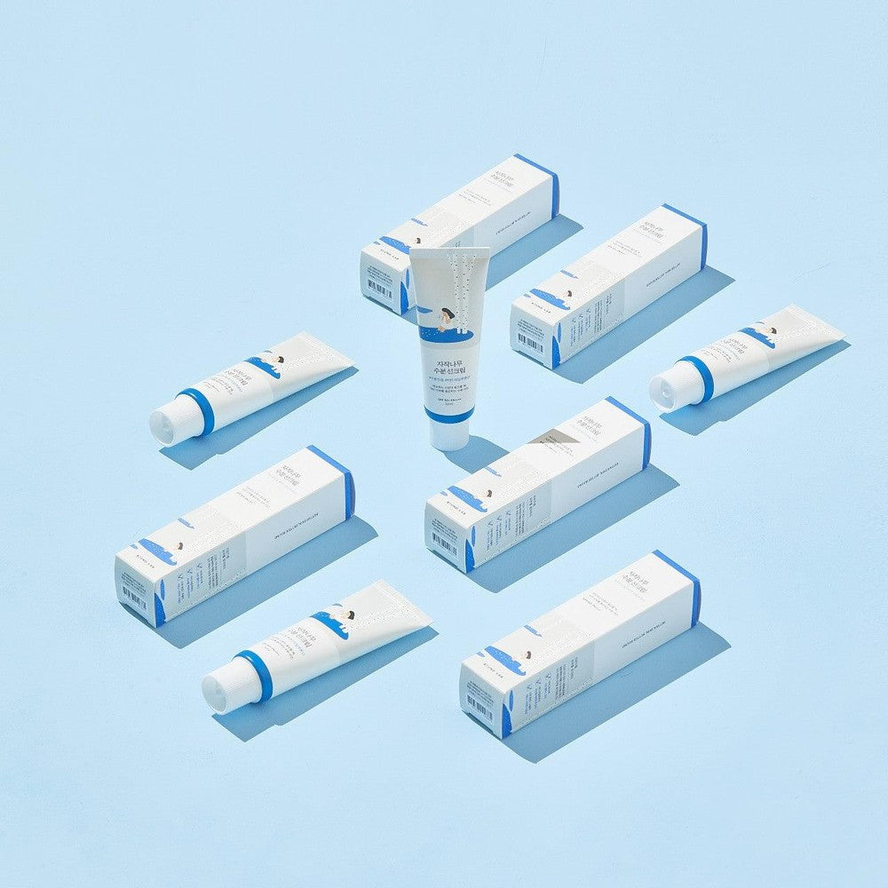 Round Lab Birch Moisturizing Sunscreen SPF50 50 ml, white and blue packaging, set of 9 tubes