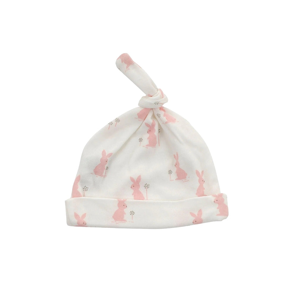 Silkberry Baby knot hat in blush pink bunny print, organic cotton for baby
