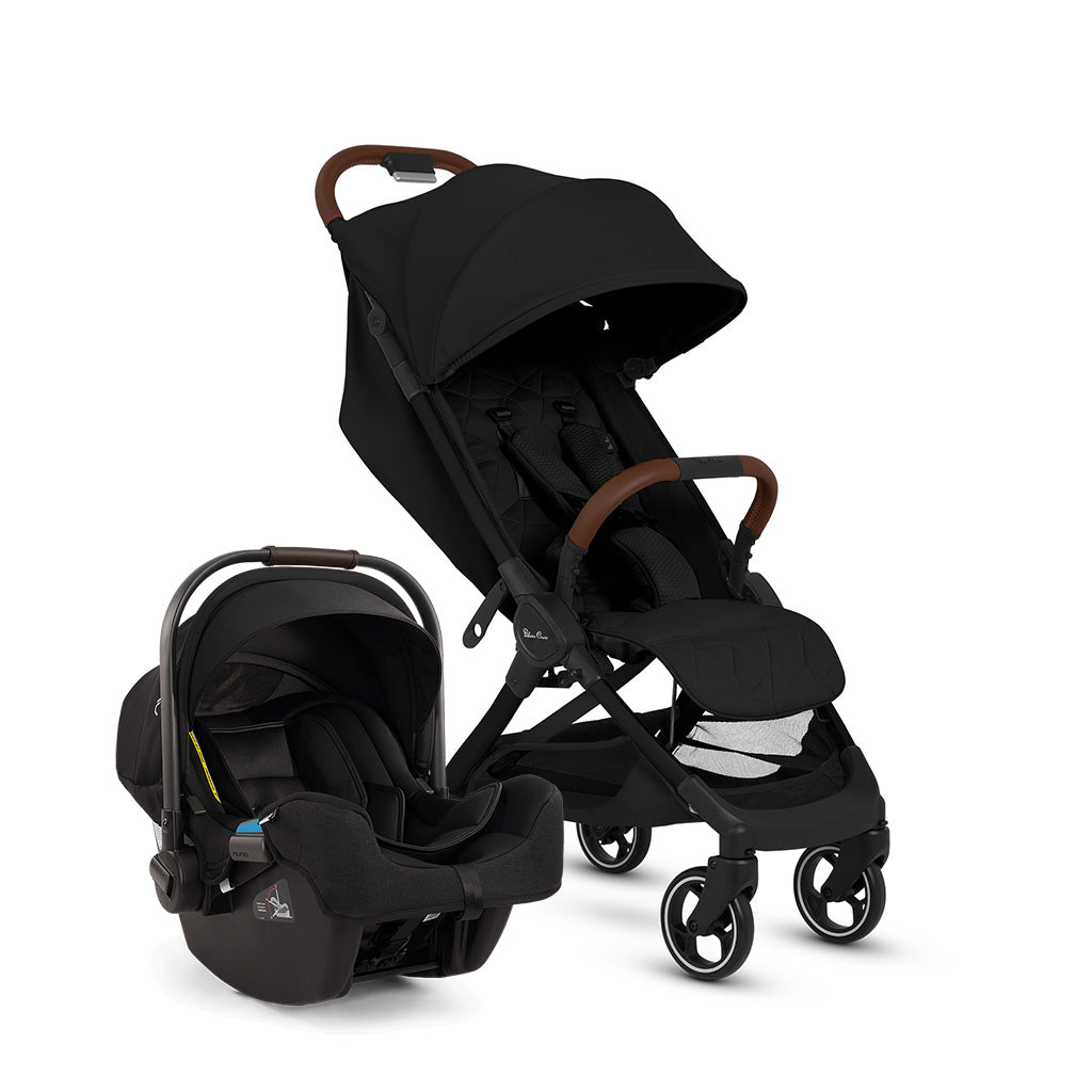 Silver Cross Clic Stroller in Space with Nuna PIPA Infant Car Seat in Caviar