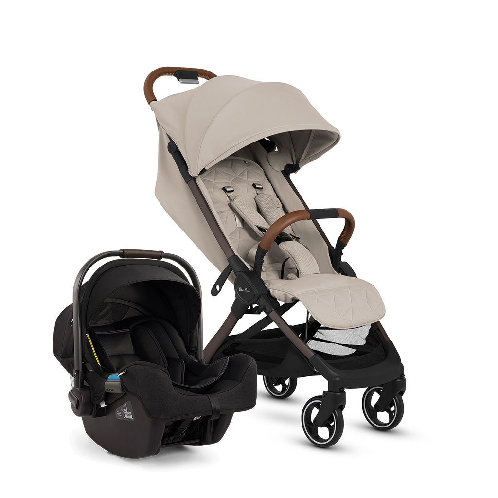 Silver Cross Clic Stroller in Latte with Nuna PIPA Infant Car Seat in Caviar