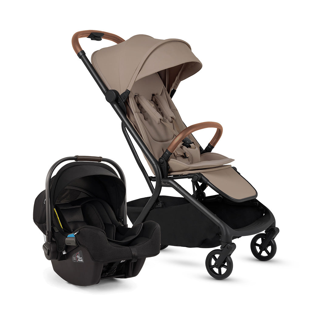 Silver Cross Nia Stroller in Champagne with Nuna PIPA Infant Car Seat in Caviar