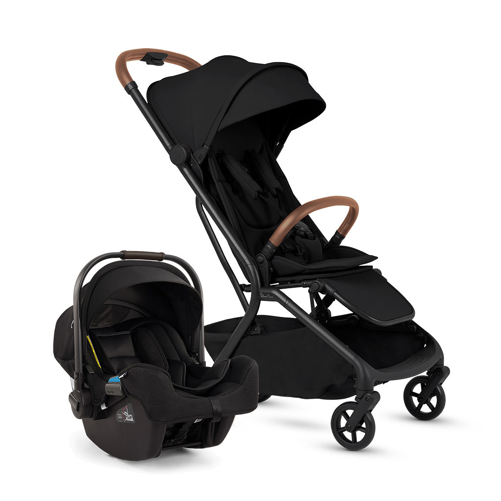 Silver Cross Nia Stroller in Black with Nuna PIPA Infant Car Seat in Caviar