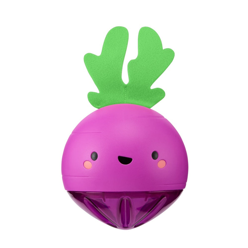 Skip Hop Farmstand Beetbox Crawl Ball, purple beet with green leaves, smiling baby toy